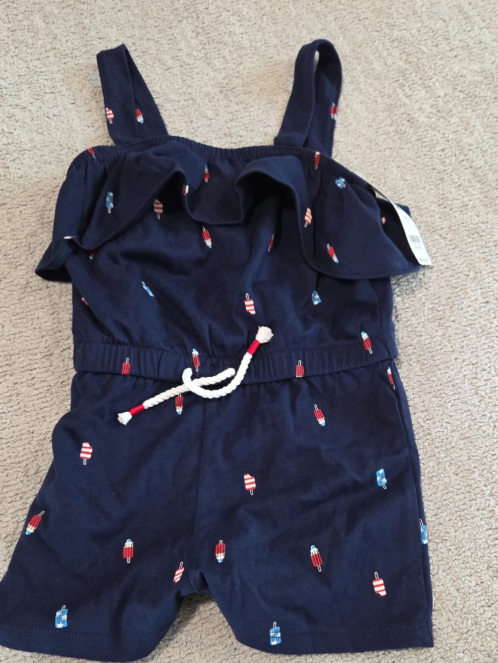 Carter's Red White Blue Popsicle Print Romper with Drawstring